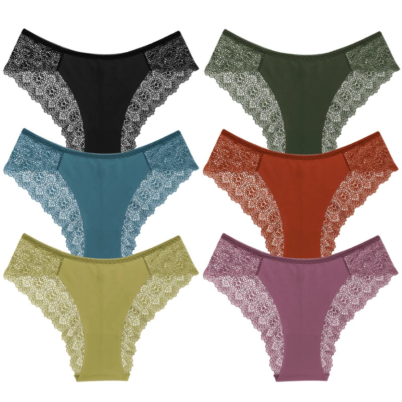 Lace Panties Low Rise Hollow Out Breathable Soft Women’s Underwear 6 Pcs