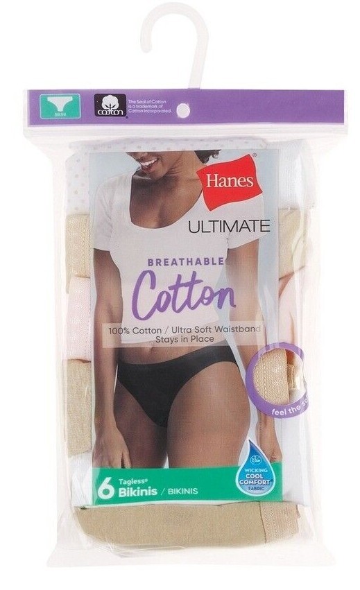 Hanes Ultimate Women’s Breathable Cotton Bikini Underwear, 6-Pack