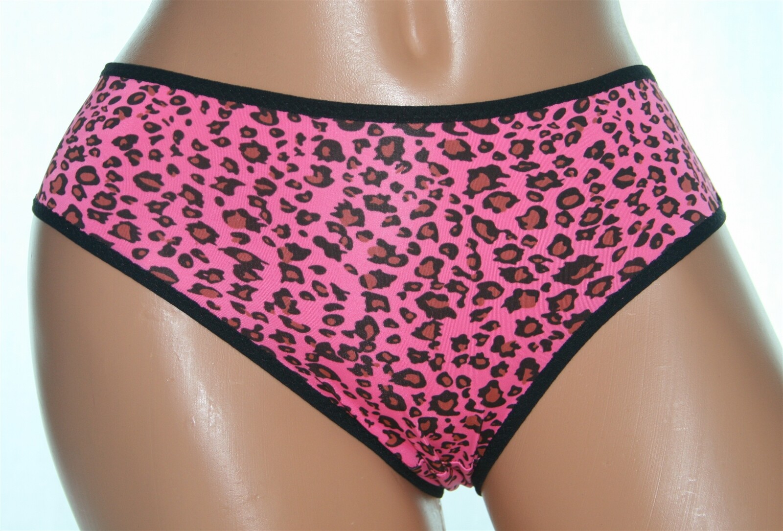 Pink Bikini Panty with Black Bands and Black and Brown Animal Print Size M