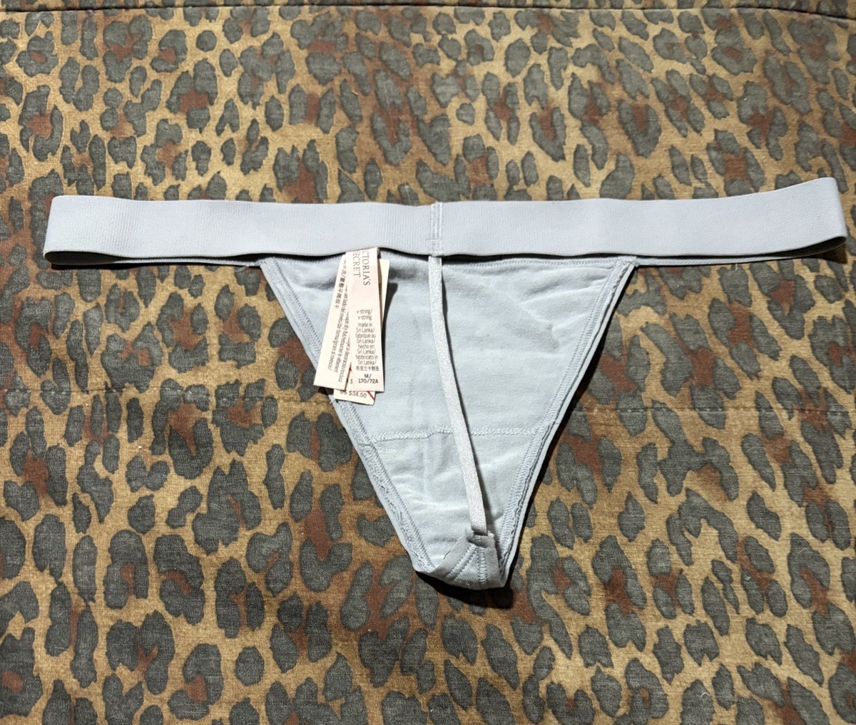 Victoria Secret Gray Allover Rhinestone Shine Logo Patch V String NWT XS/S/M/L/X