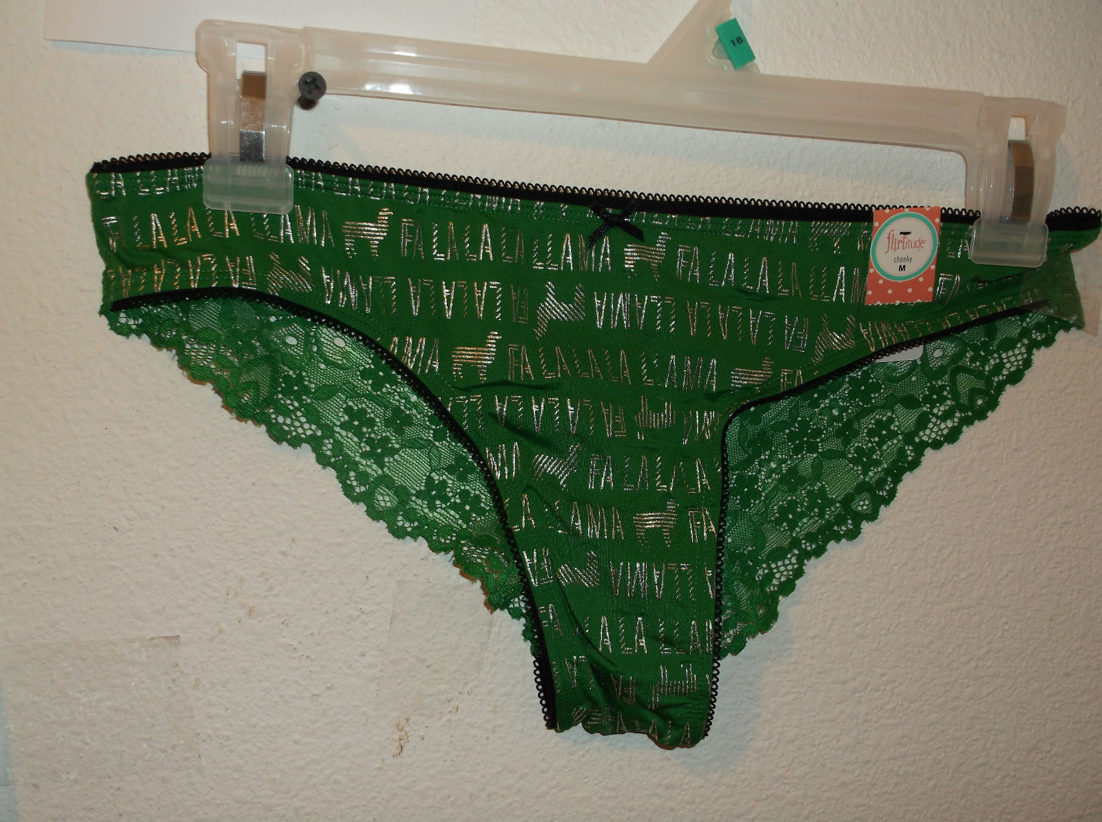 NEW PAIR OF LADY’S FLIRTITUDE GREEN SILVER PRINT CHEEKY PANTIES ELASTIC WAIST
