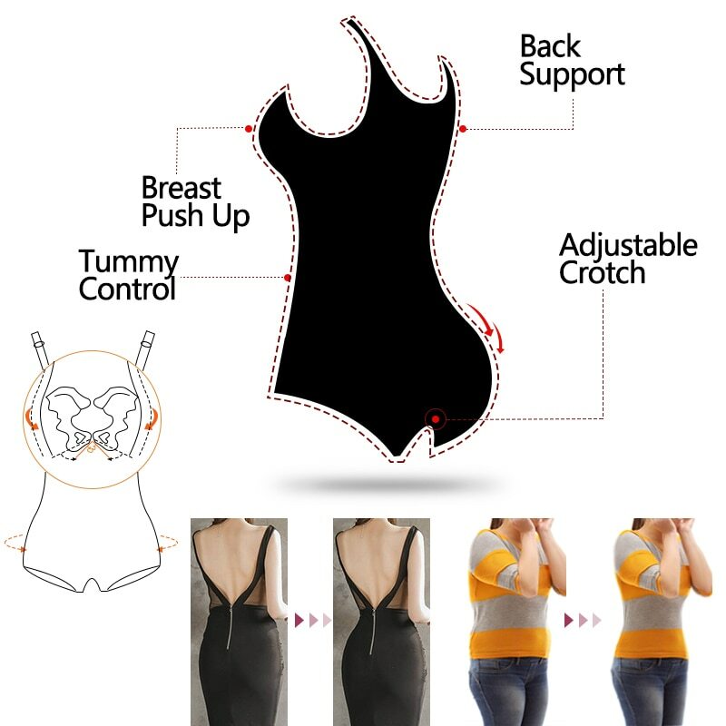 Women Latex Seamless Tummy Control Bodysuit Shapewear Thong Body Shaper Corset