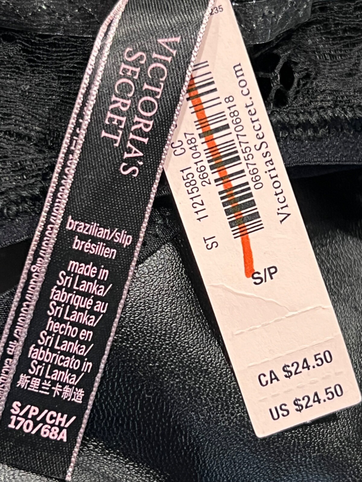 NWT VICTORIA’S SECRET Brazilian Slip Pantie Sz S-M-L-XL Black Lace Faux Leather