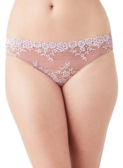 NWT Wacoal 64391 “Embrace Lace” Embroidered Mesh Bikini, Mauve / Pink (953), XL