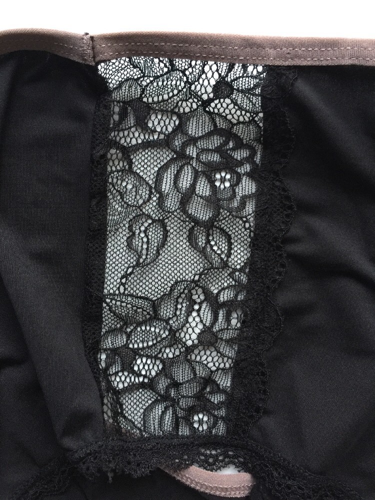 Womens Black Boyleg Panties Size 3X Solid Sexy Black Lace Insets Taupe Trim NWT