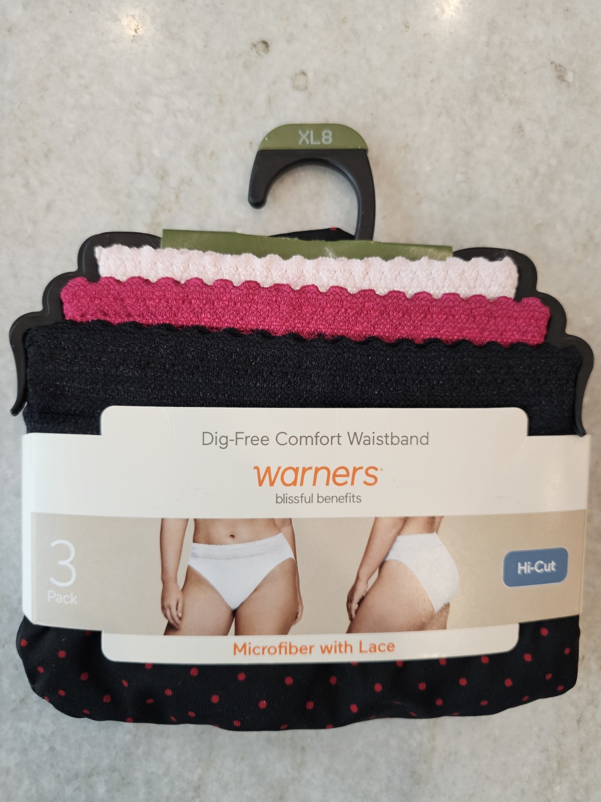 3 Warners® Blissful Benefits Dig-Free Comfort Waistband w Lace Hi Cut XL 9 Total