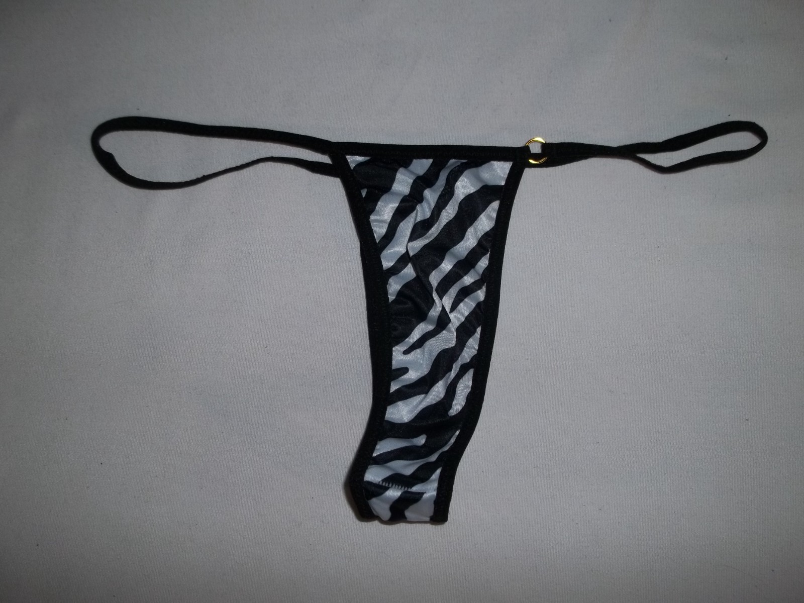 Zebra print string side thong panties M black nwot goth
