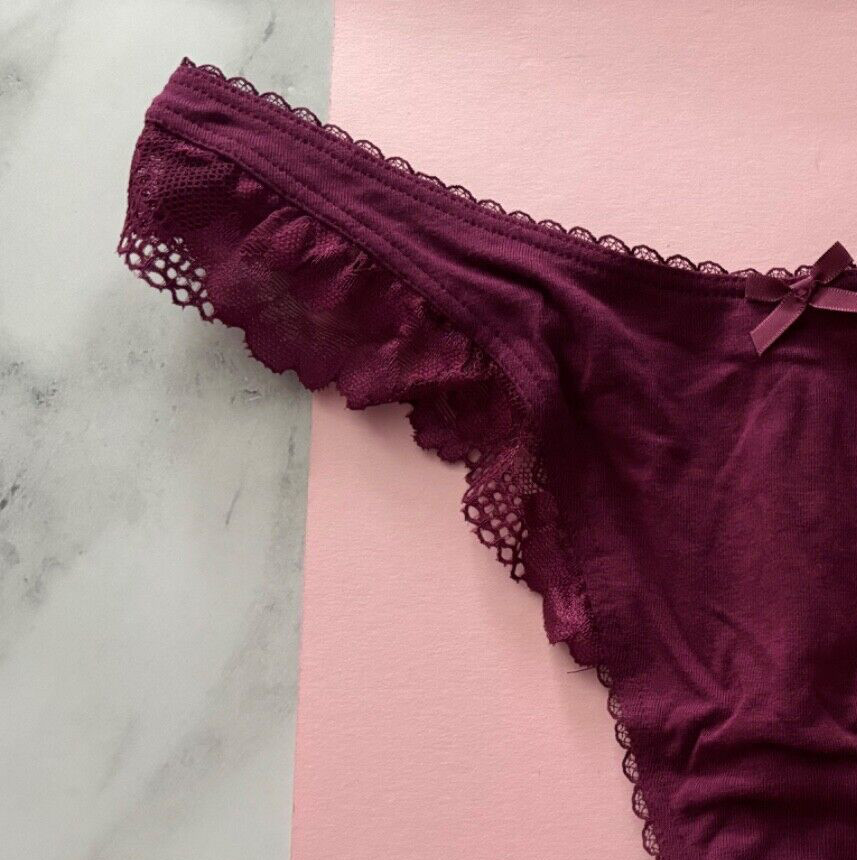 Victoria’s Secret Thong Panty Plum Rouge Cotton Blend High Leg L XL 2XL