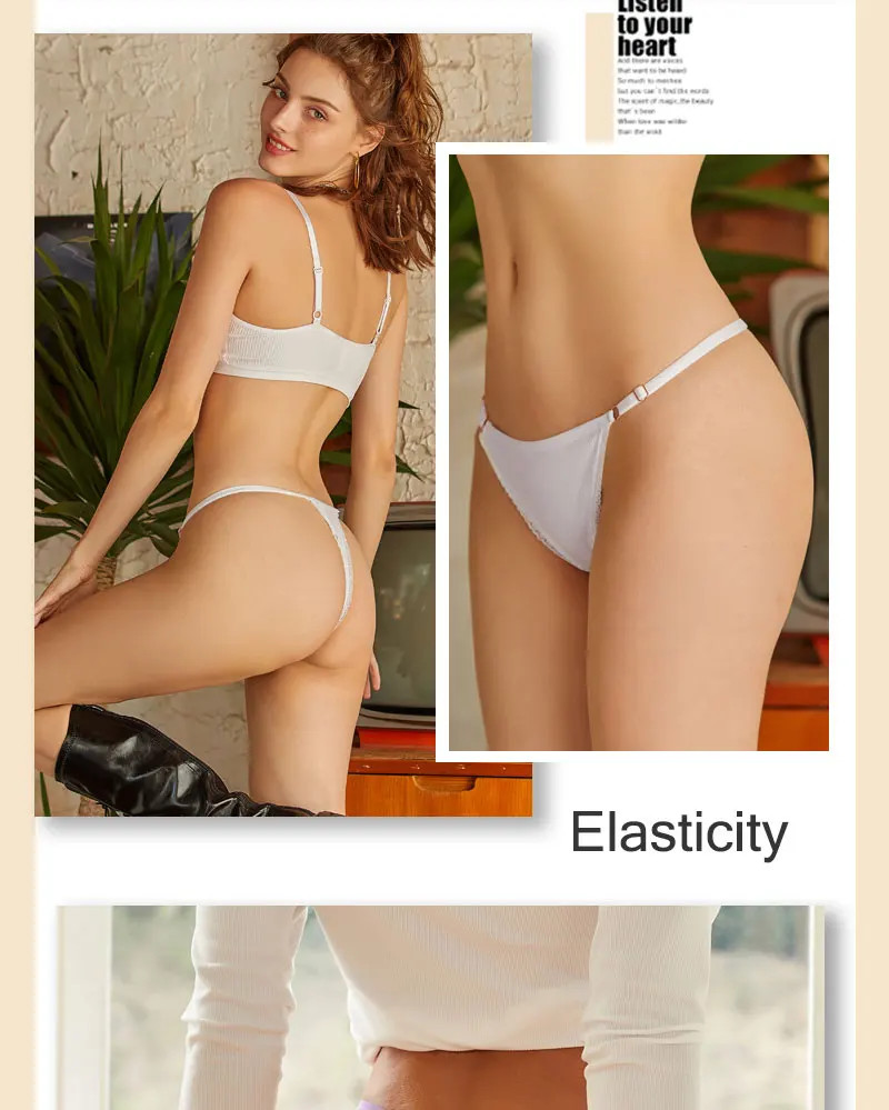 Low Waist Cotton Lace G String Panties Women’s Adjustable Strap Thong 8 Pcs