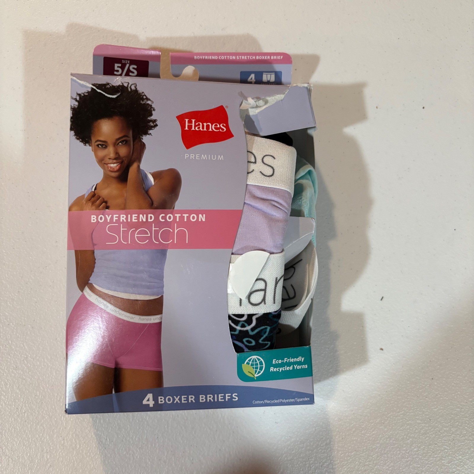Hanes Premium Women Boyfriend Cotton Stretch Boxer Brief 4 Pack Size 5/S Multi