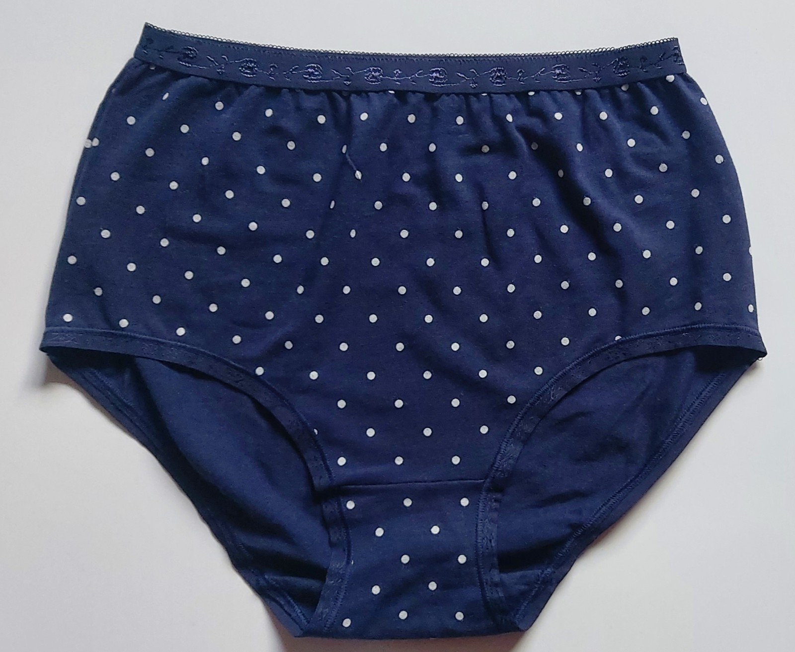 Authentic M & S BLUE Cotton Rich Jacquard Waist Spotted Full Briefs. Size 8 only