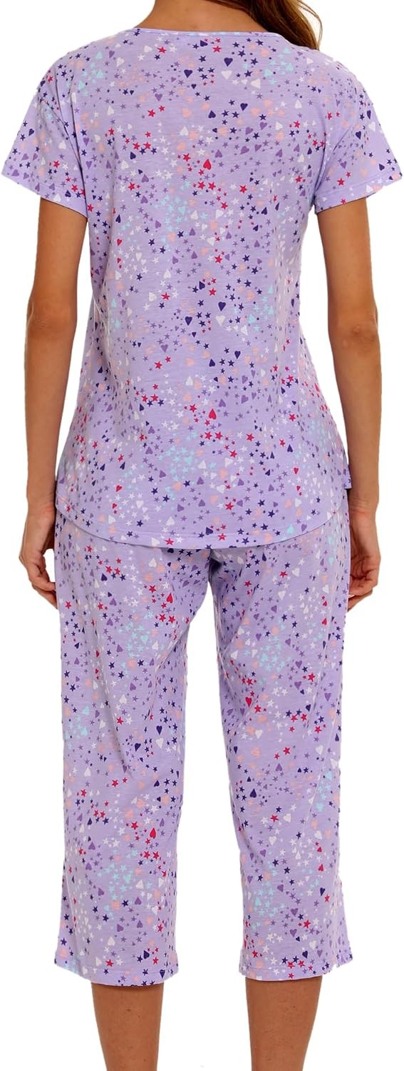 ENJOYNIGHT Womens Pajama Sets Cotton Summer Pjs Tops with Capri Pants Sleepwear