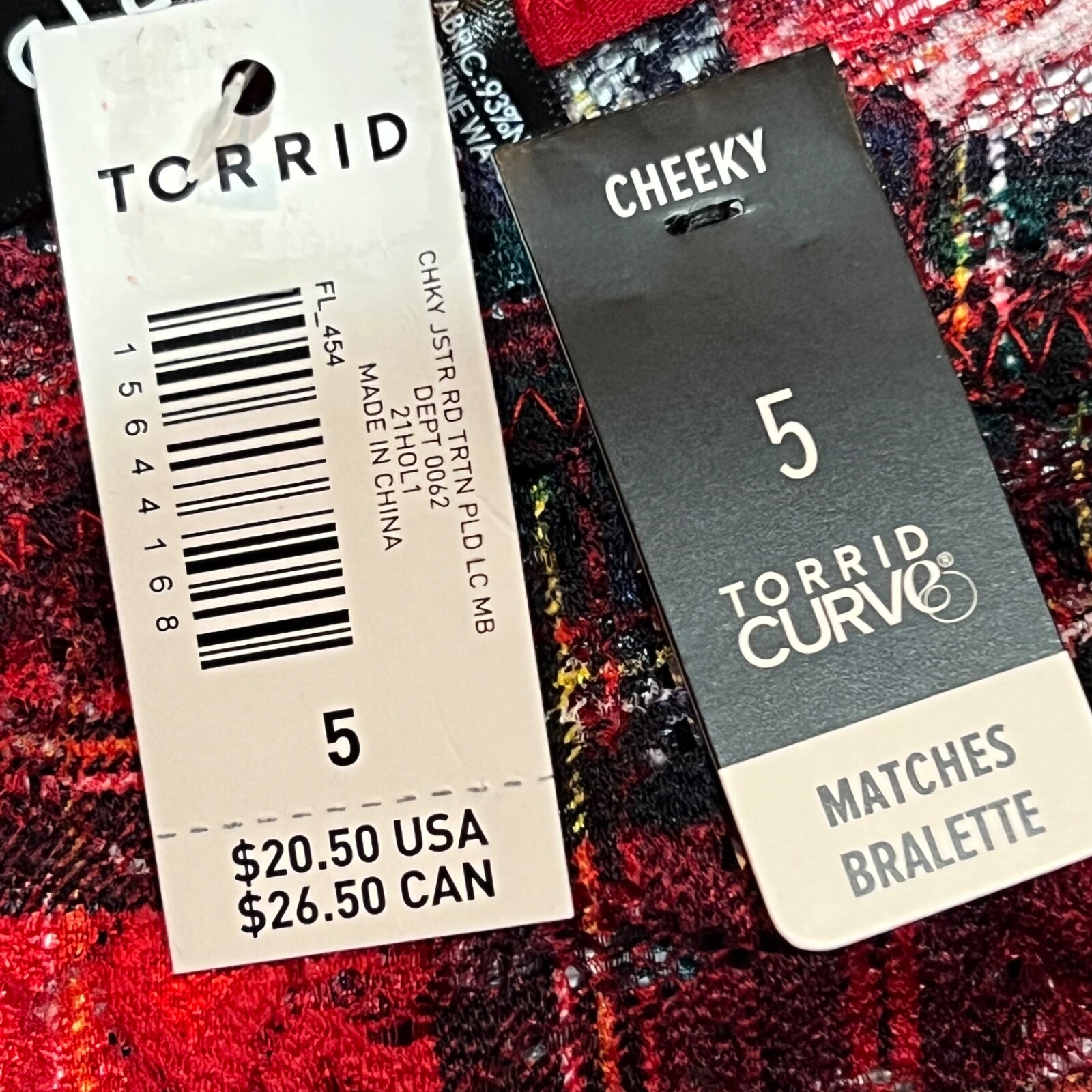 NWT TORRID Cheeky Pantie Underwear Sz 5X-6X Red Green Plaid Lace