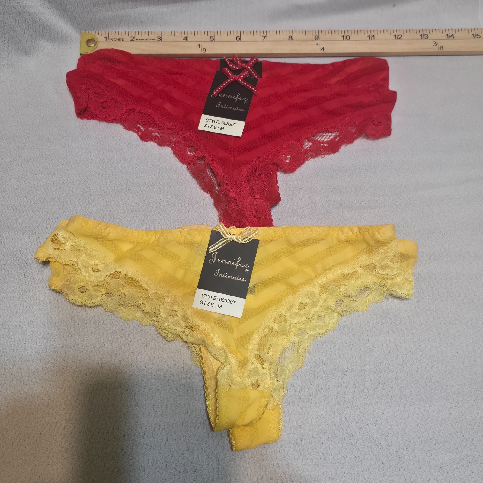 4 Jennifer Intimates Lace Thong 2-Red & 2-Yellow Panties Underwear Size Med NWT