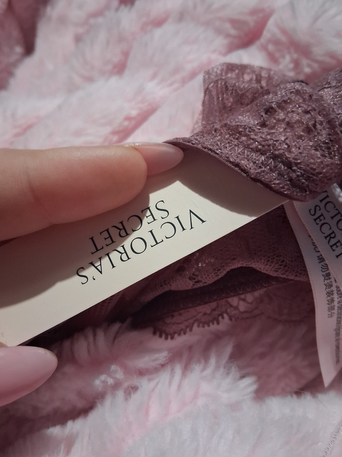 Victoria’s Secret Purple Lace Thong Panties Rhinestone Logo Strap, Size M