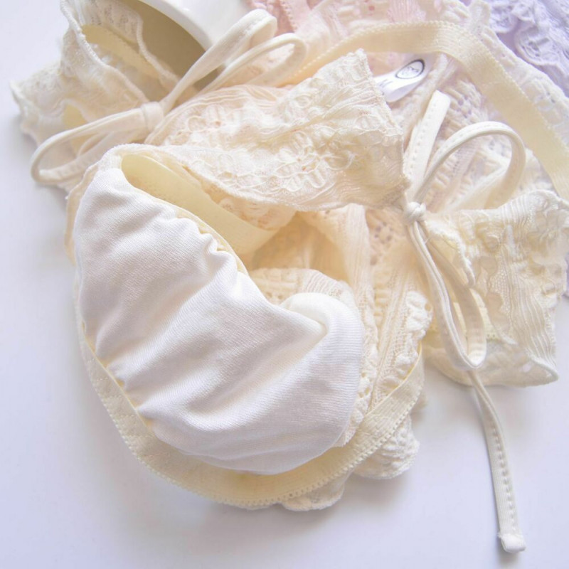 3pcs Womens Panties Ruffle Frilly Panties Bow Deco Straps Side Tie Panty Korean