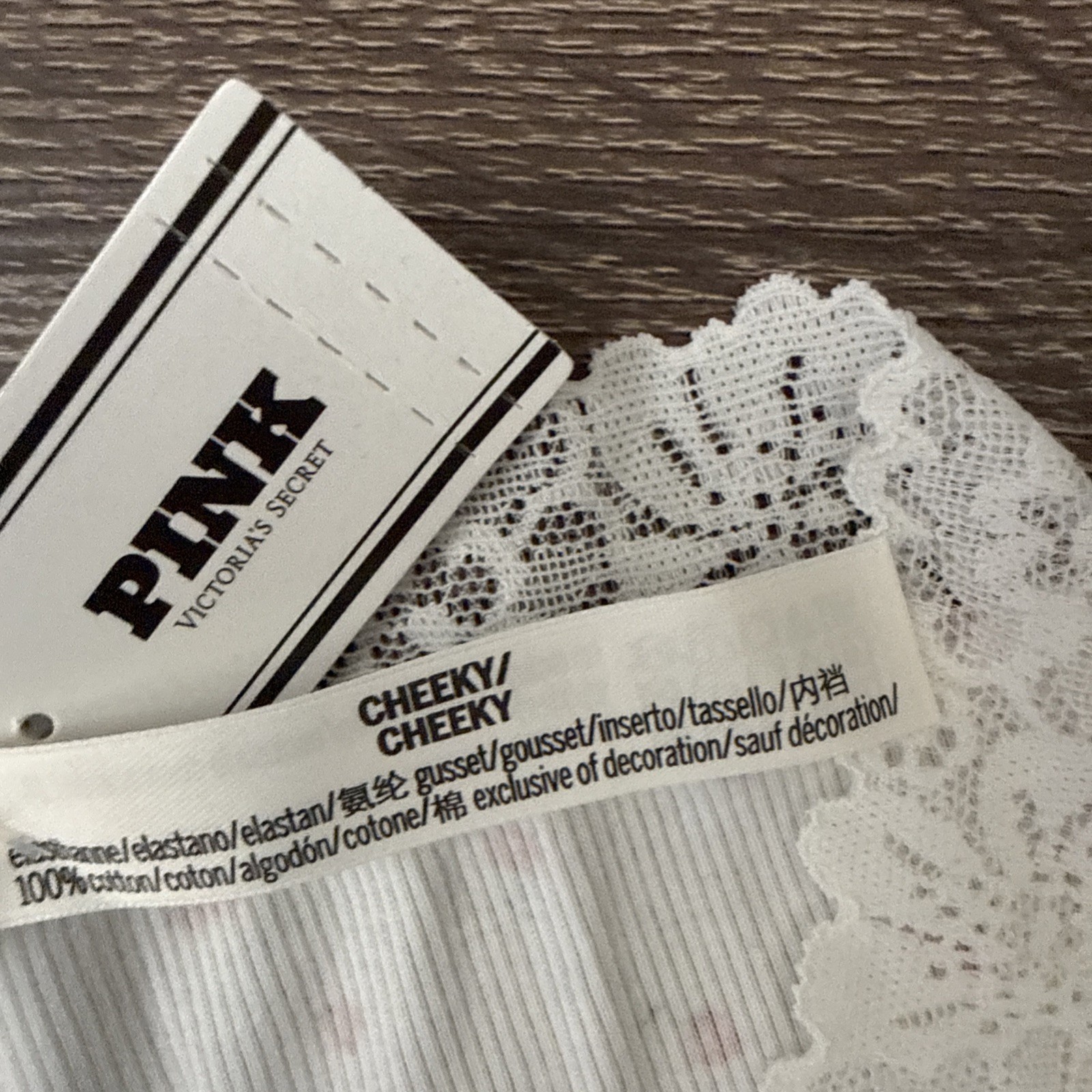 Pink By Victoria’s Secret, Medium White Cherries, Lace Trim, Cheeky Panties