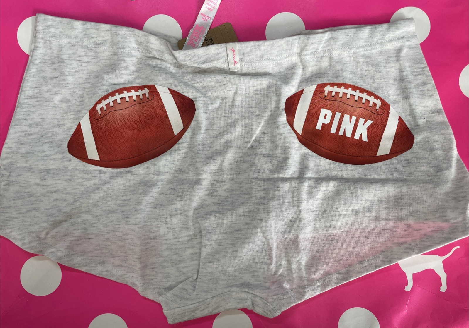 NEW 2021 Victoria’s Secret PINK Low Rise Boyshort Panties Football Butt L CUTE!