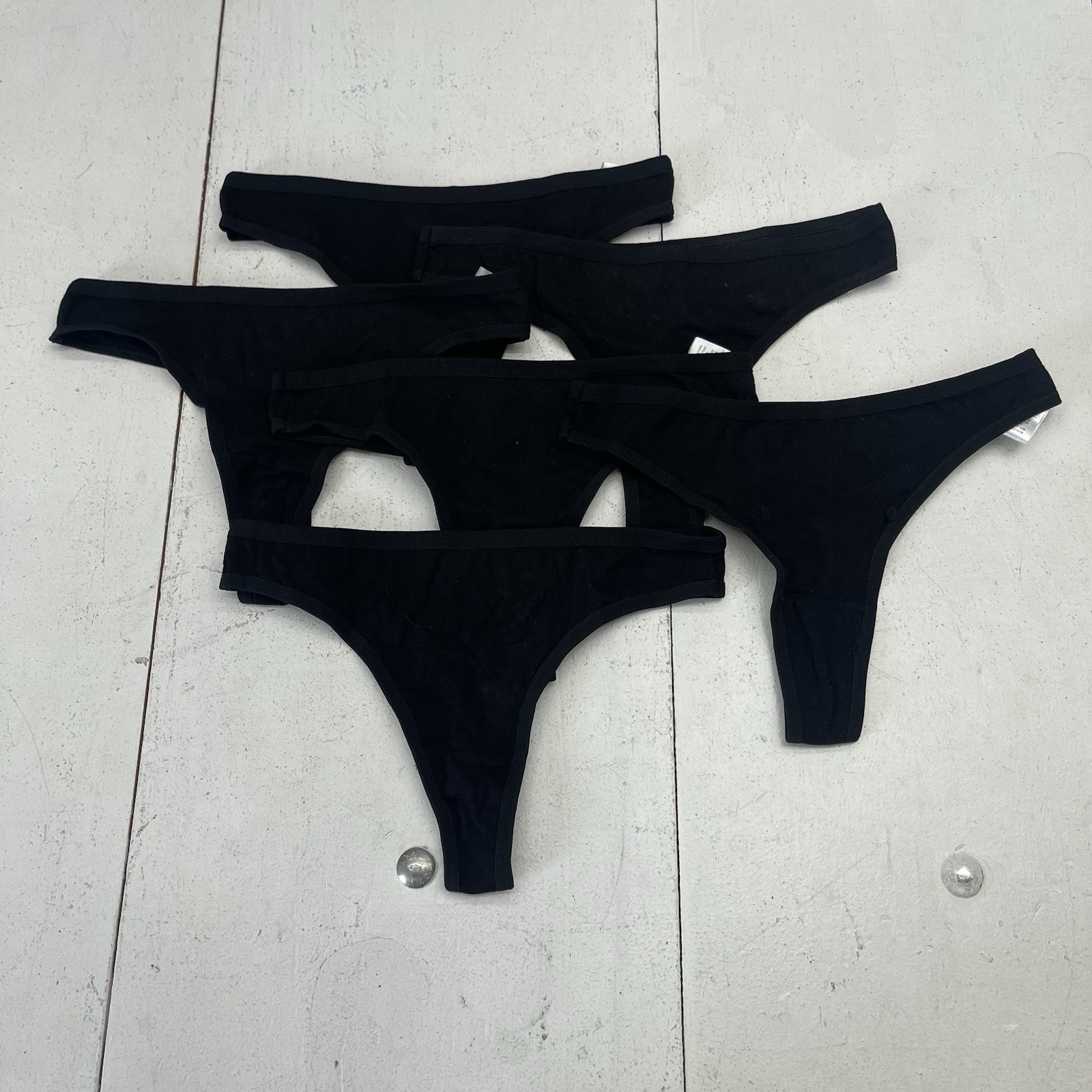 Anzermix Black Cotton Blend 6 Pack Basic Thong Underwear Women’s Size Small New