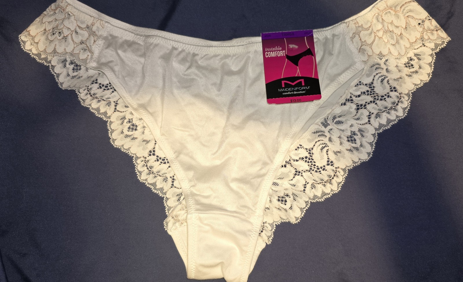 Maidenform White Floral Lace Stretch Tanga Panties Women’s Size 9 1 Pack