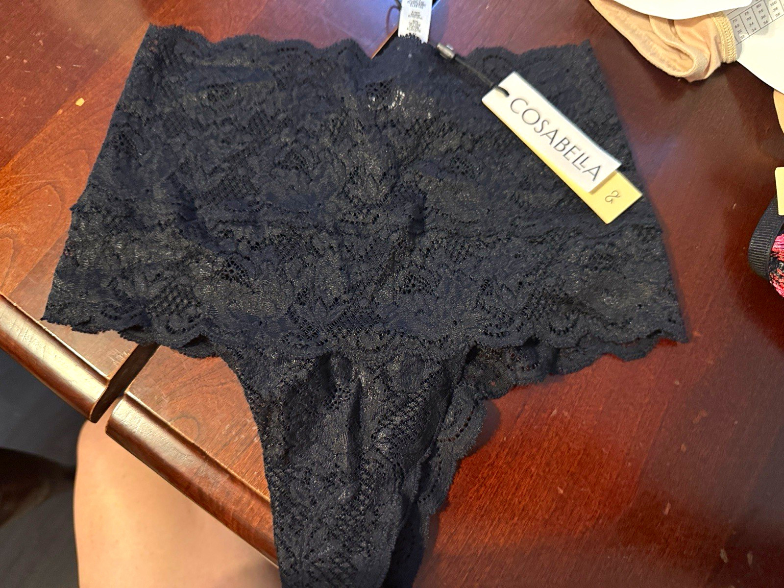 Cosabella Black Lace Floral Bikini Panties S/M Stretch 1 Pack