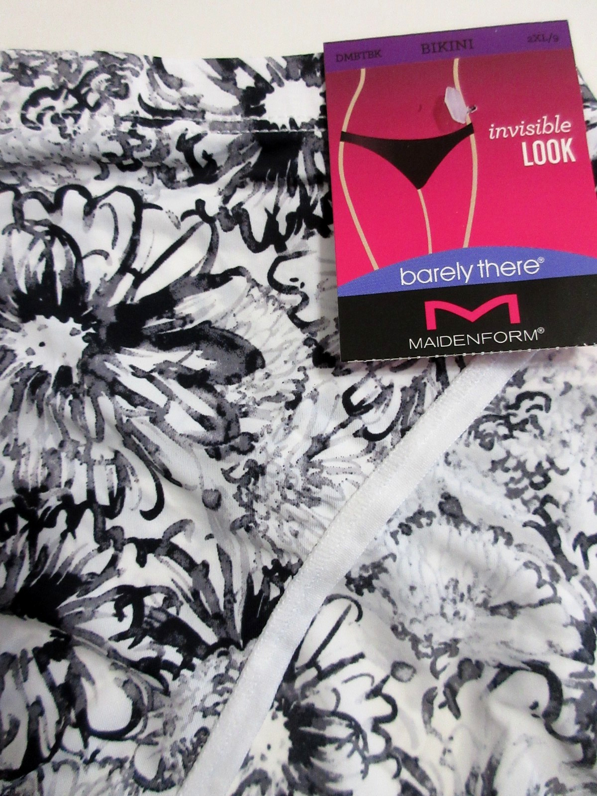 Maidenform 2-Pair BIKINI panties Barely There invisible Black White Nylon~ 2XL/9