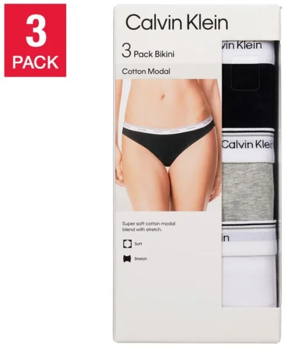 Underwear Women Calvin Klein Bikini 3 Pack Black/Gray/White Cotton XS,S,M,L