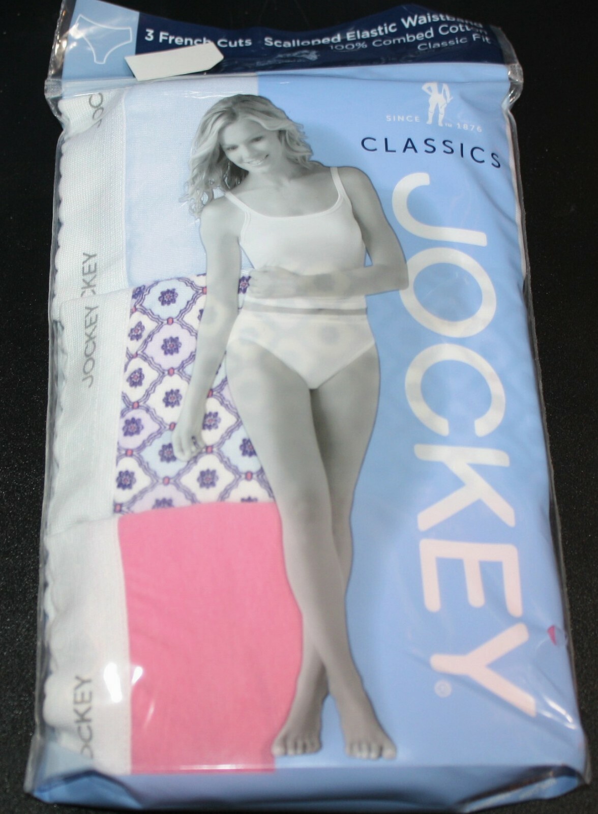 New 3 pk JOCKEY Scalloped waistband 100% cotton FRENCH CUT PINK LT BLUE FLORAL 5