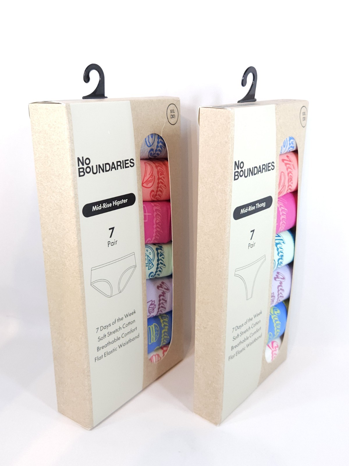 No Boundaries Women Cotton Panties 7 Pack Days Week XXL 20 Lot 2 Hipster Thong