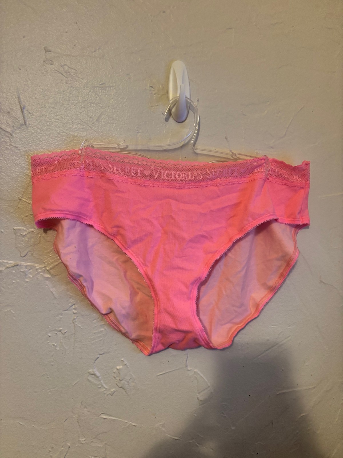 NWT Victoria’s Secret SZ XL Pink Brief Spell Out On Lace Trim