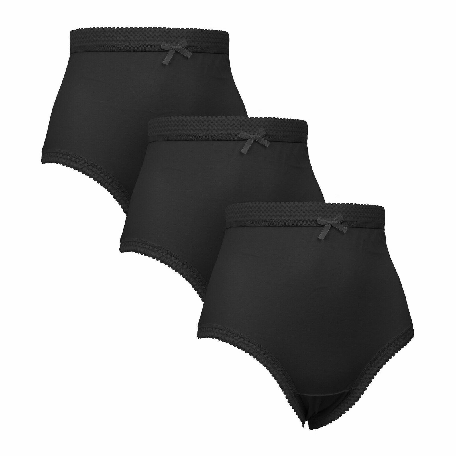 ladies 3-6-12 pack full soft cotton briefs pants knickers plain Black size 10-40