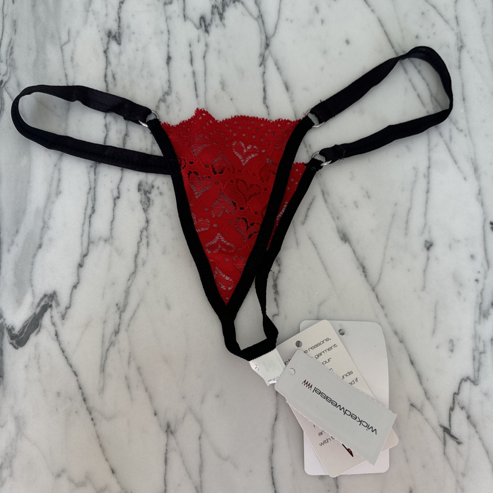RARE Wicked Weasel Heart Lace Triangle back Thong Old sizing M current S