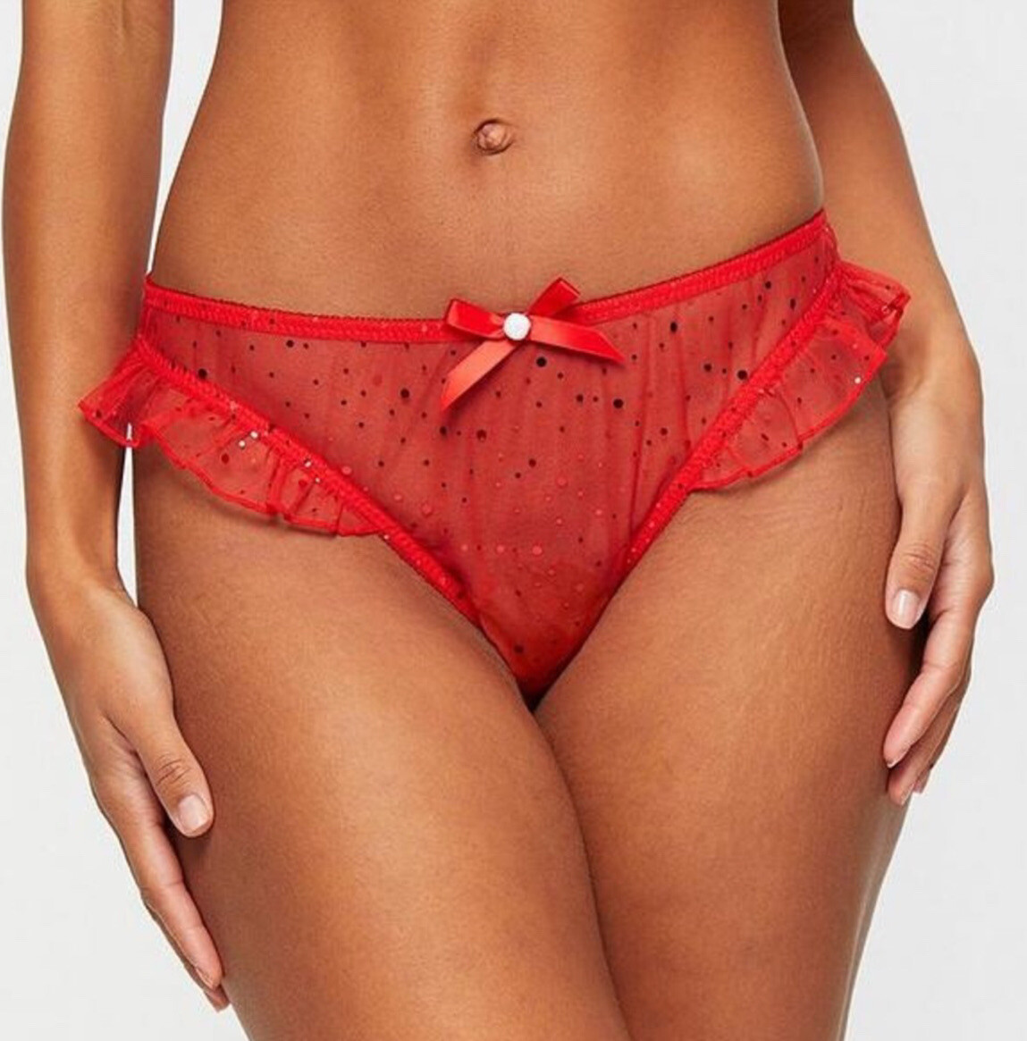 ANN SUMMERS MERRY KISSMAS RED SPARKLE PANTY SIZE MEDIUM NWOT