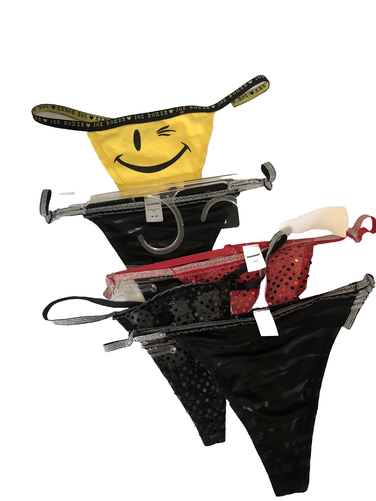 JOE BOXER Black Lace dots,-Yellow Vintage Style Rare V-String Panties