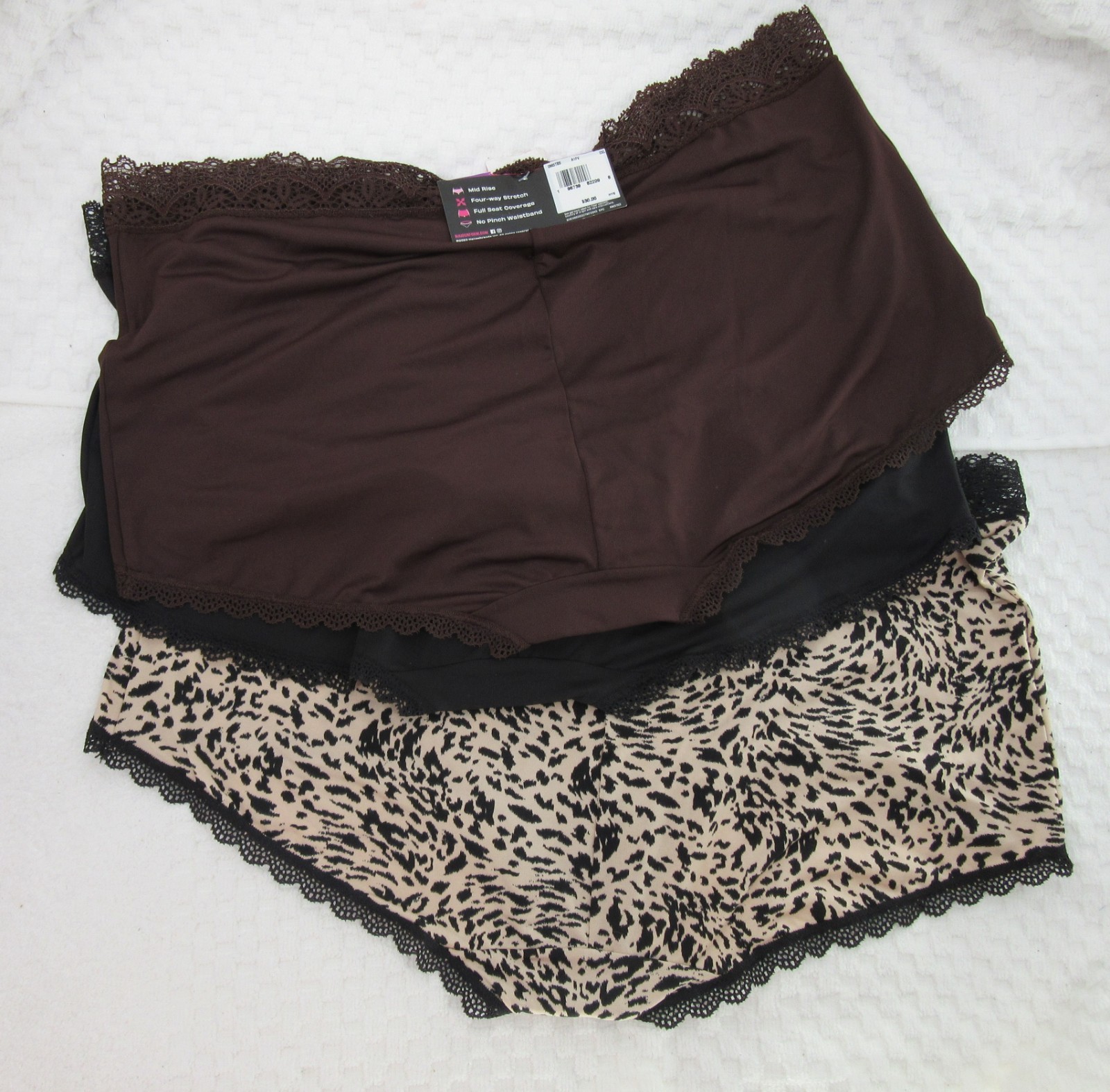 NWT set/3 MAIDENFORM everyday luxe BOYSHORT panties dm3tbs BROWN TIGER BLACK 2XL