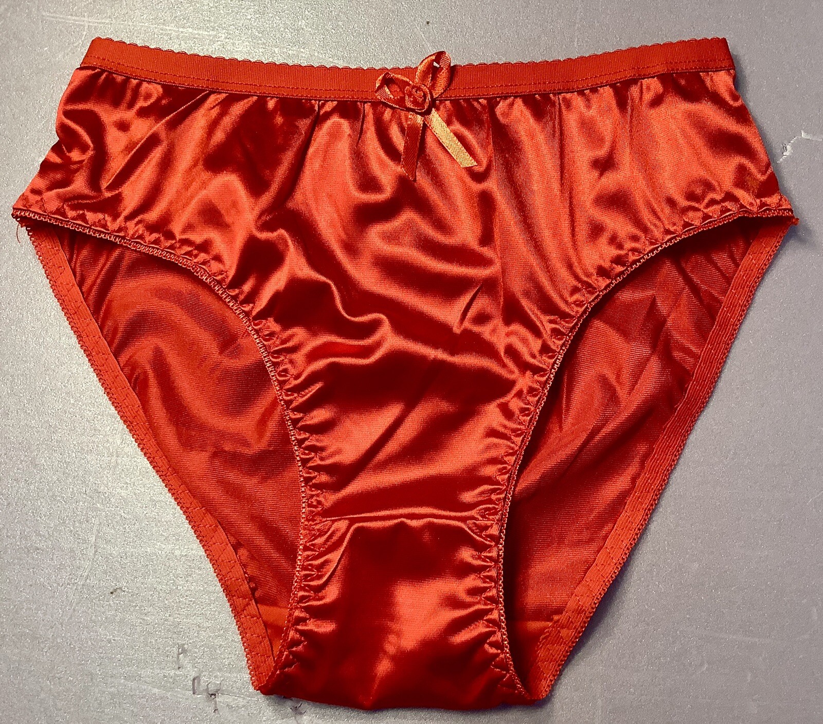 Women Panties Bikinis ANN DIANE Size XL. Red Shiny Satin Soft W/decoration