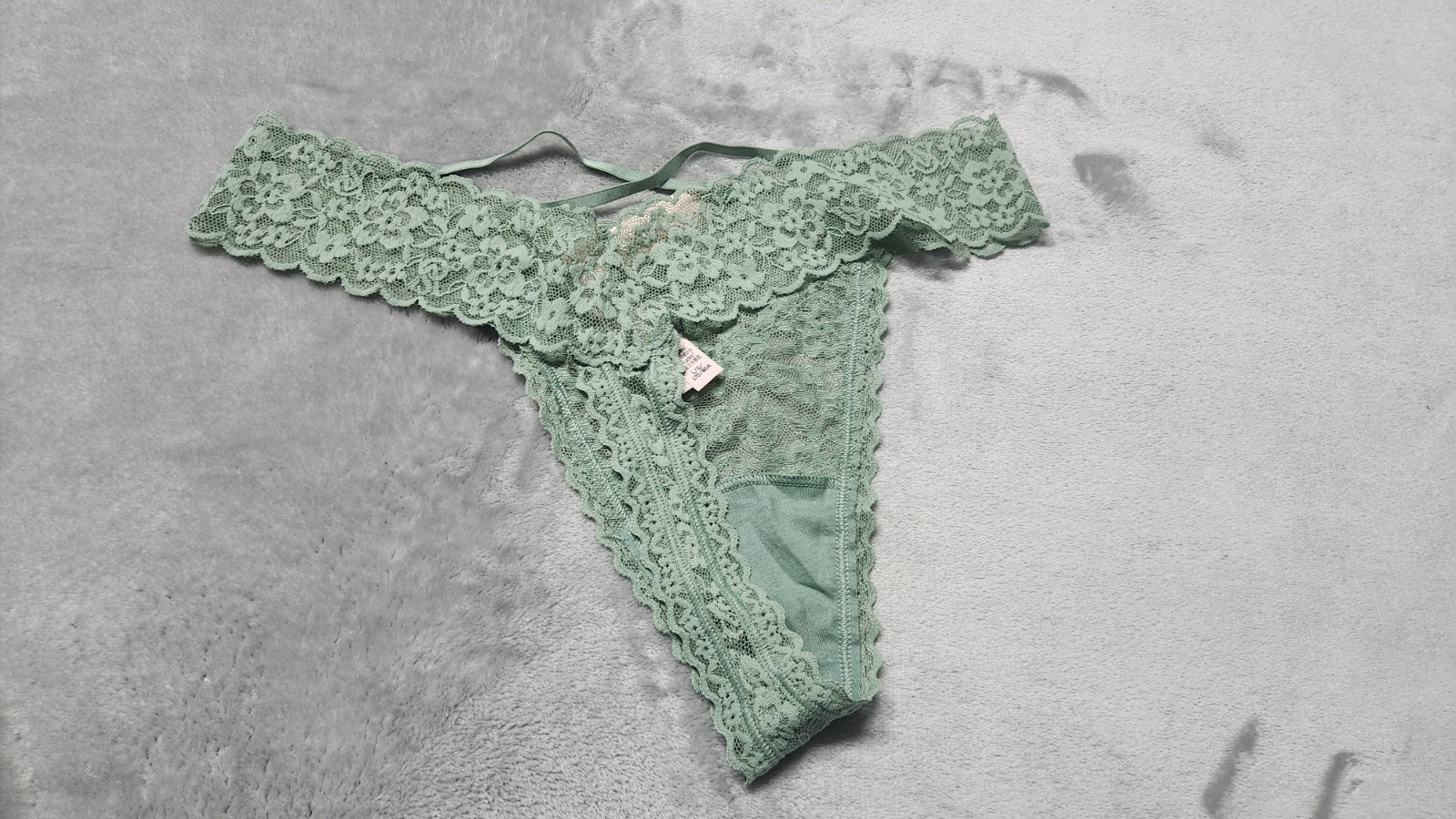 Victoria’s Secret Women’s Large Seasalt Green Lace-Up Lace Thong Panty NWT