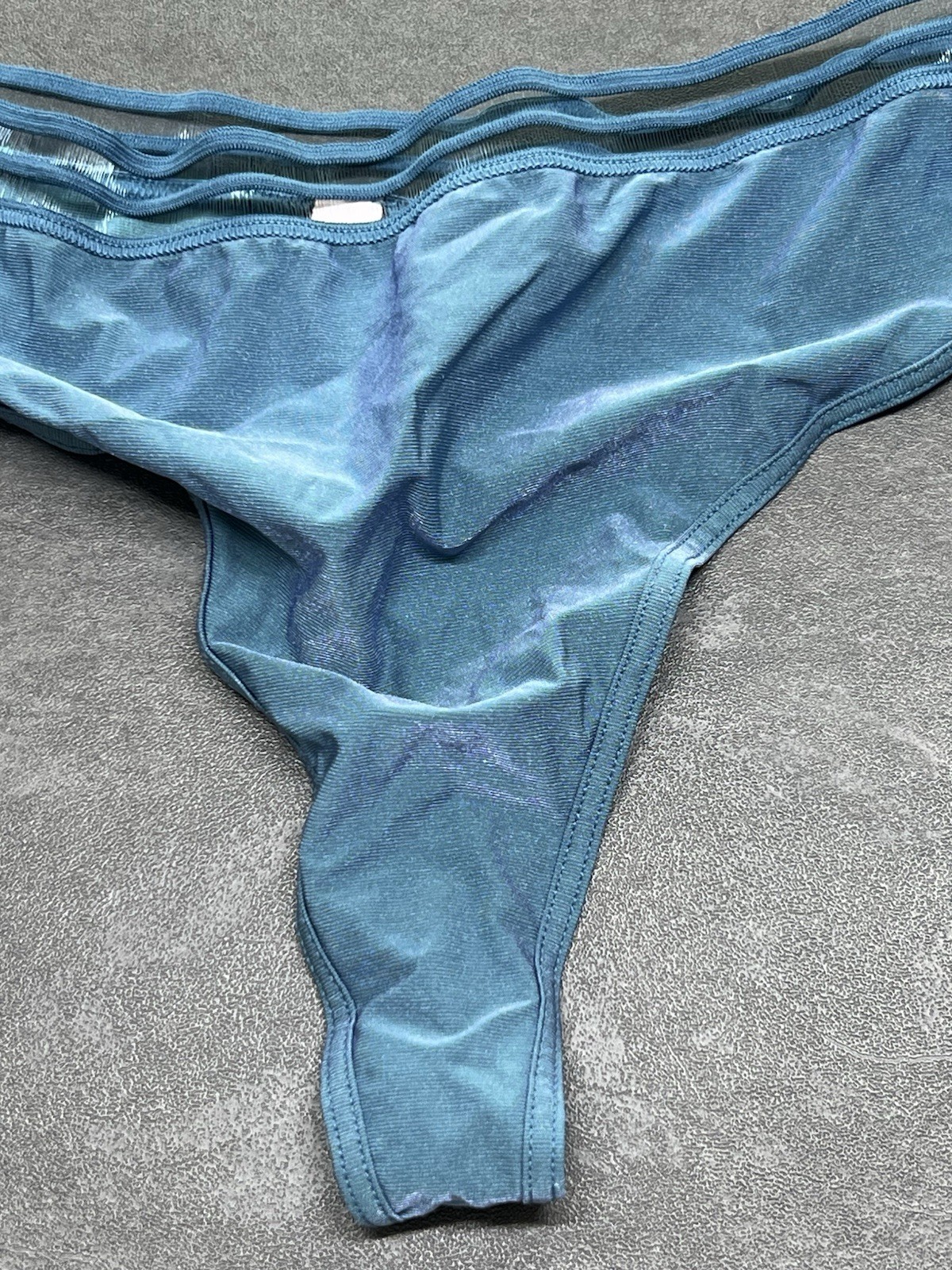 RARE VICTORIAS SILKY SATIN THONG PANTY TEAL BLUE XL NEW