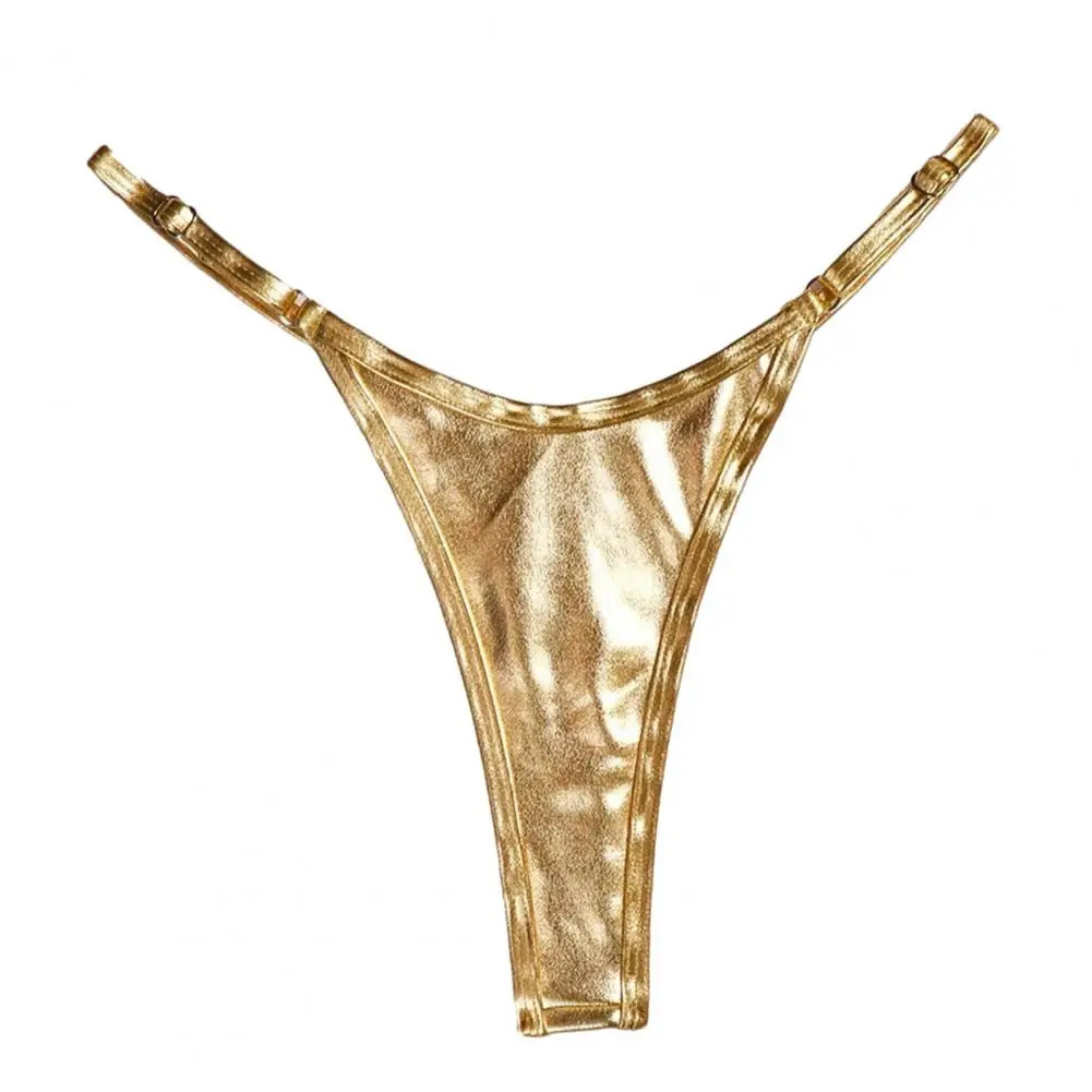 Glossy G String Panties Low Waist Adjustable Strap Thong Briefs Women Swim