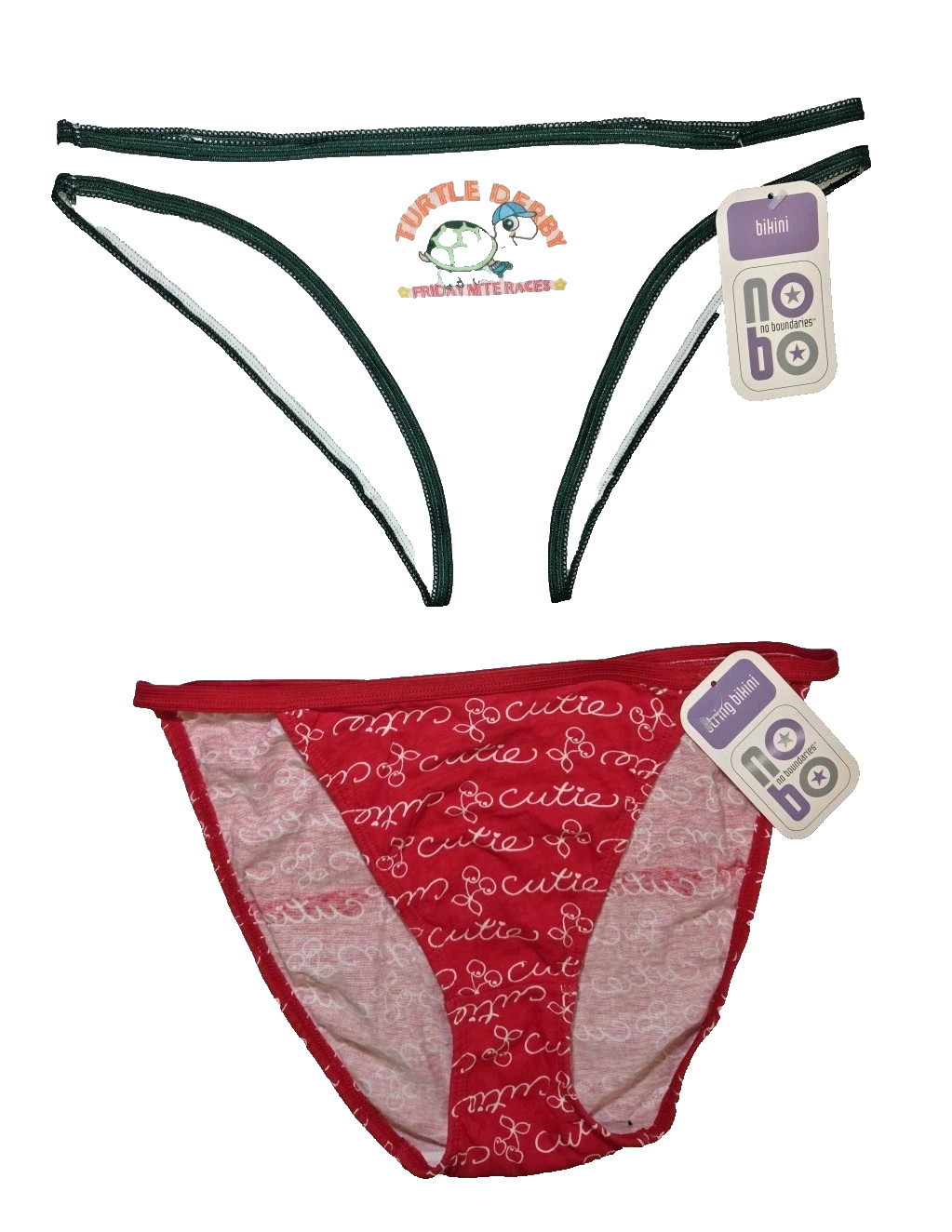 2 Vtg NWT Y2K Panties Cotton String Bikini Cherries Turtle 8 No Boundaries NEW