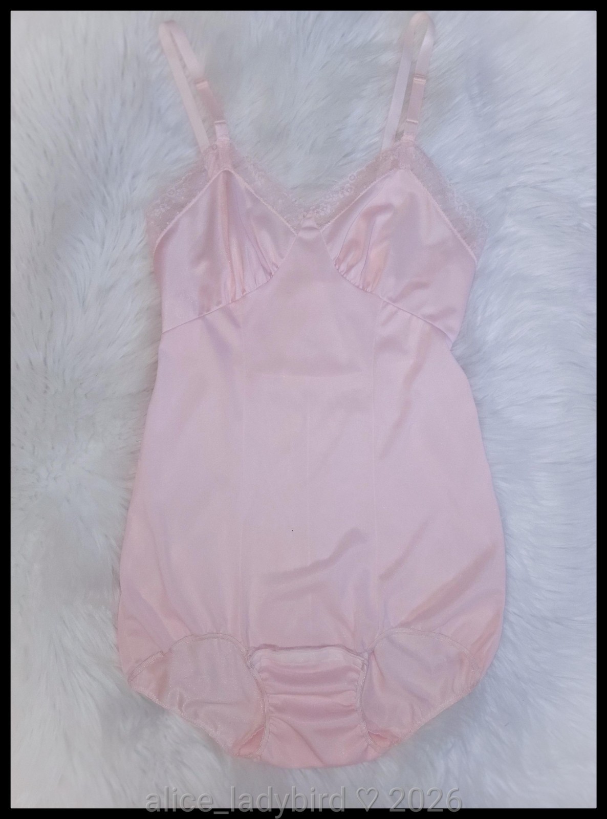 Vintage TEDDY Slip ROMPER Panty FLORAL Pink BODYSUIT Adult Playsuit ~S/M 34-36