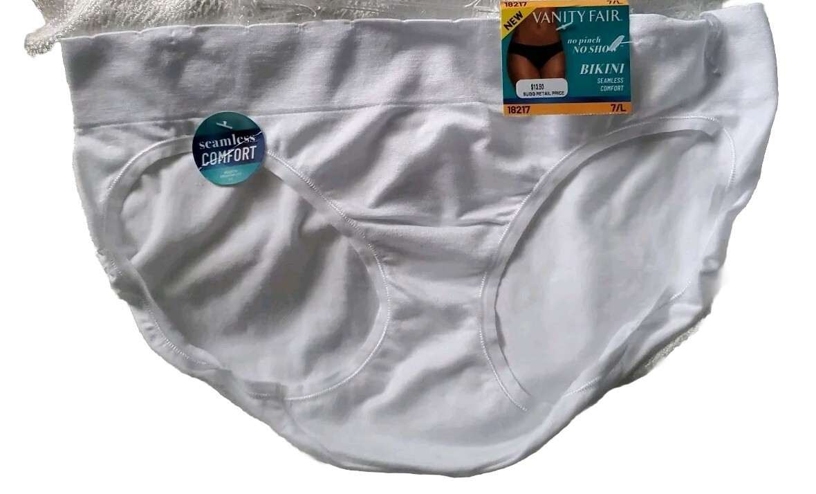 NWT Vanity Fair No Pinch No Show Bikini Panties 18217 Seamless Comfort Size 7/L