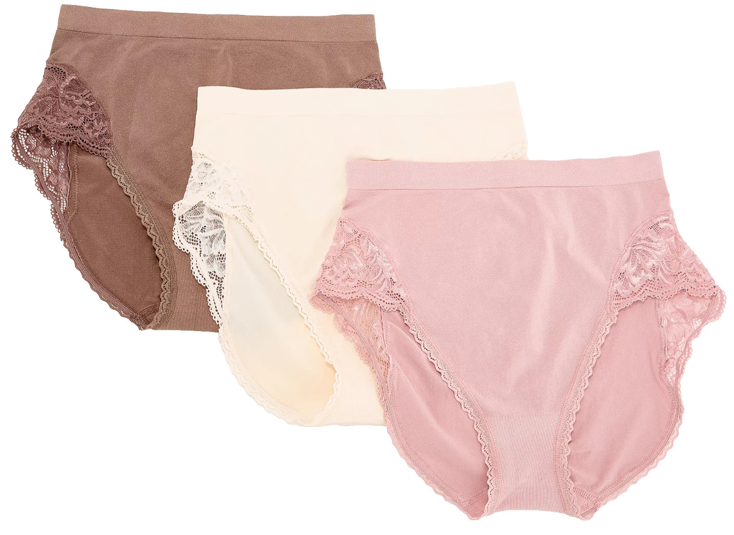 Breezies~Set of 3~Natural Curves Lace Full Briefs~1X~Woodrose~A647771 11431