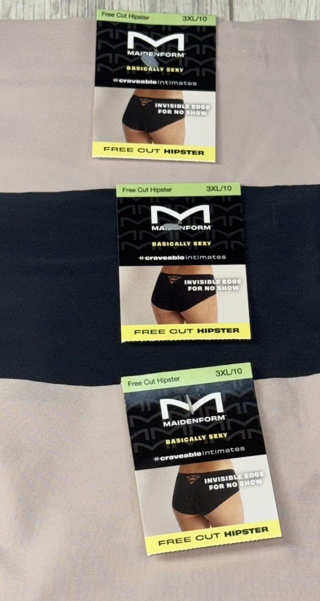 Maidenform 3-Pack Laser Cut Hipster Underwear Panties Nylon Black Beige 3XL 10