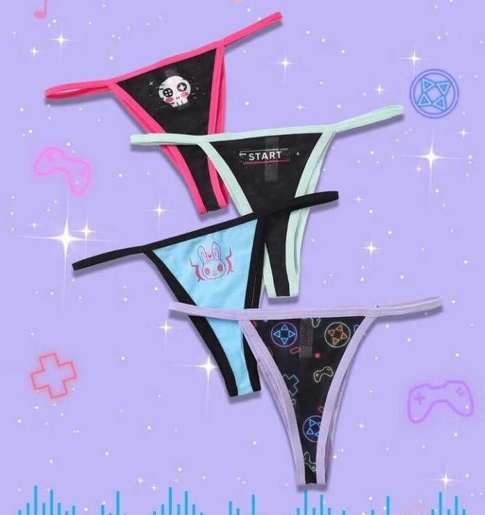 Womens Size 6-8-10-12-14-16 Gamer Gothic Anime Thong Knickers Underwear S M L XL