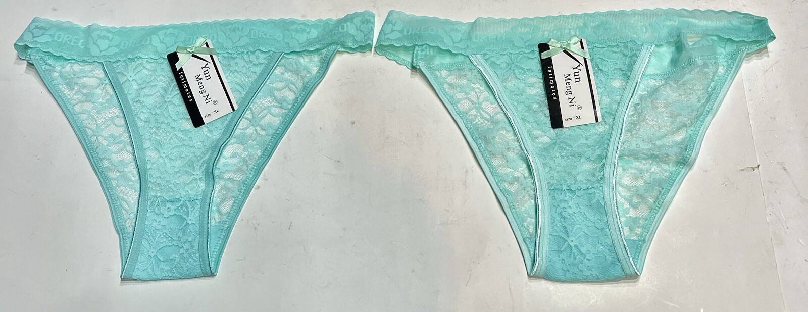 Yun Meng Ni (2) Pack Cheeky Panty Lace Lingerie Size Large Pretty Aqua Color