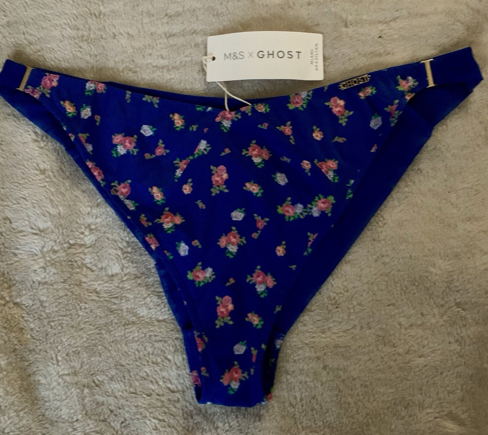 BNWT M&S X Ghost Miami Brazilian Knickers in Blue Floral Mix UK 16