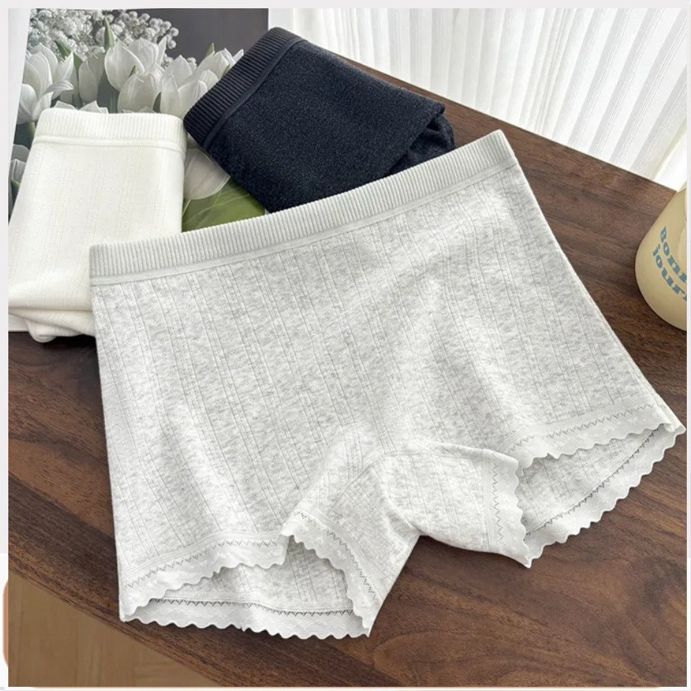 Women’s Boyshort Panties 3 Pack Seamless Soft Breathable Mid Rise Lace Trim No