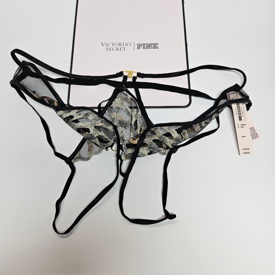 Victoria’s Secret NWT crotchless leopard embroidery Brazillian panty