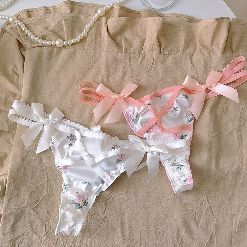 Sweet Girls Lady Bow Floral Panties Thongs T-back Underwear Sexy Lace Underpants